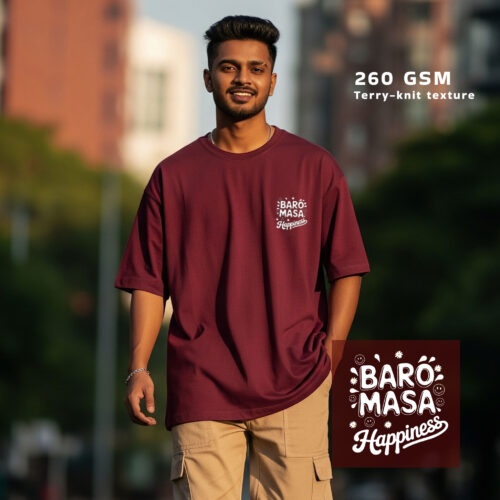 Baro Masa Happiness Embroidery Unisex Terry Oversized Tee